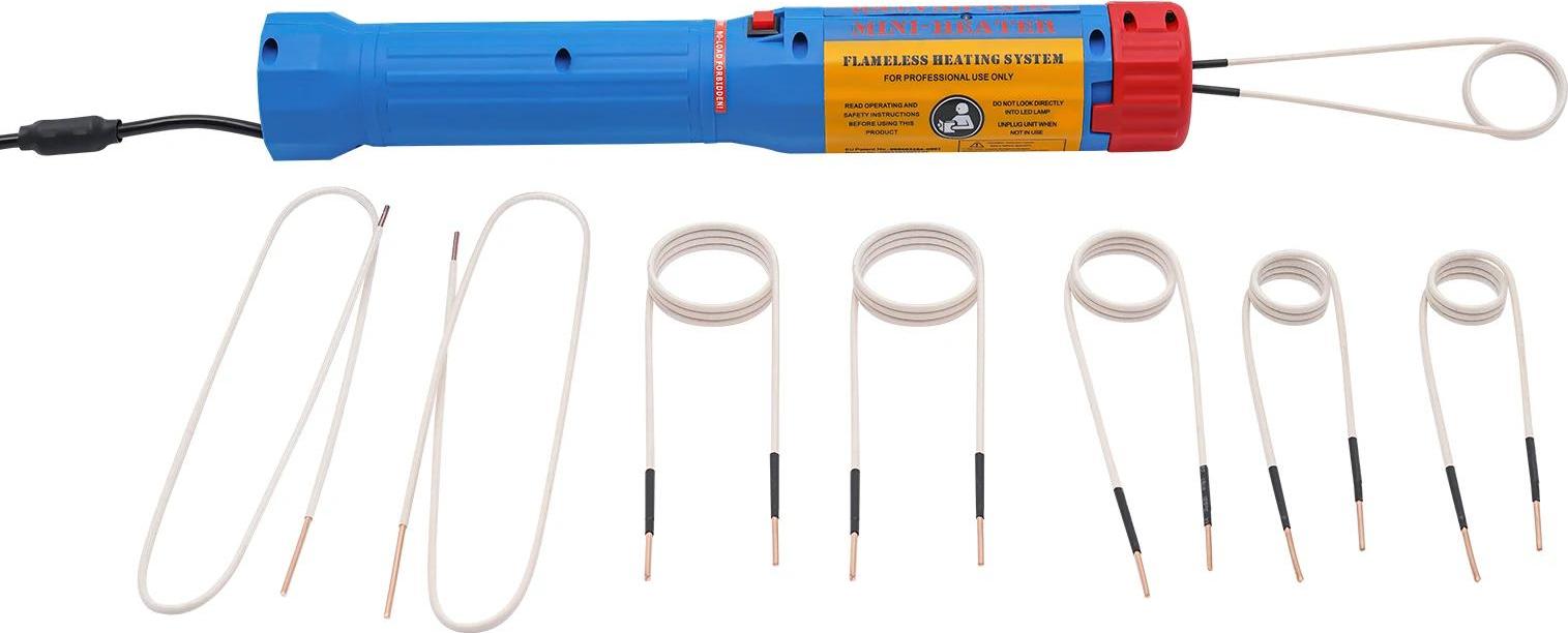 Induktionsheizgerät für Bolzen - Handgerät Set - 100 W - 220 V - Max. 800 °C - 8 Spulen - Zum Lösen von Auto-Bolzen und Muttern - Blau