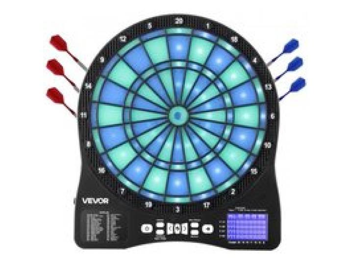VEVOR Elektronische Dartscheibe, E-Dartboard mit LED-Beleuchtung, 48 Spielen & 500 Variationen, inkl. 6 Dartschäften mit Flights & 50 Ersatz-Pfeilspitzen, LCD mit Cricket-Punktestand, für 8 Spieler