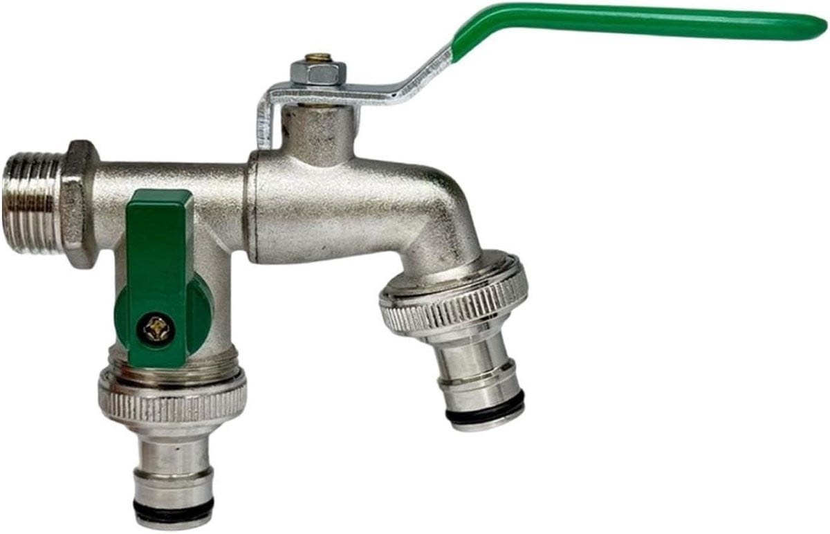 Groene Buitenkraan met 2 uitgangen en vorstbestendig ontwerp - 3/4 inch waterkraan voor tuinirrigatie