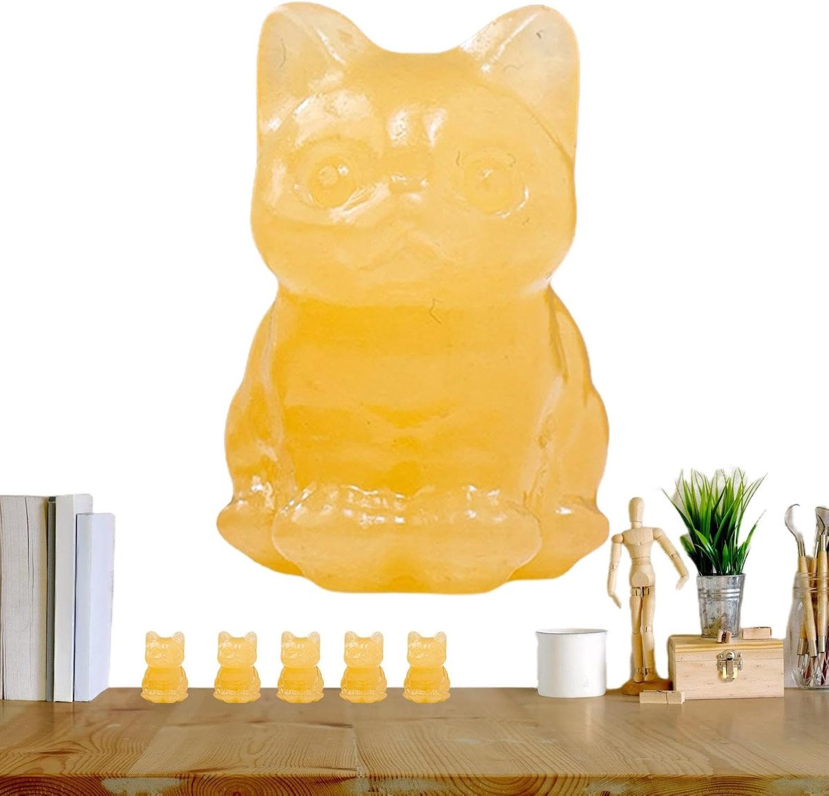 Geel Kattenbeeldje van Natuursteen voor Decoratie - 2 x 3 cm