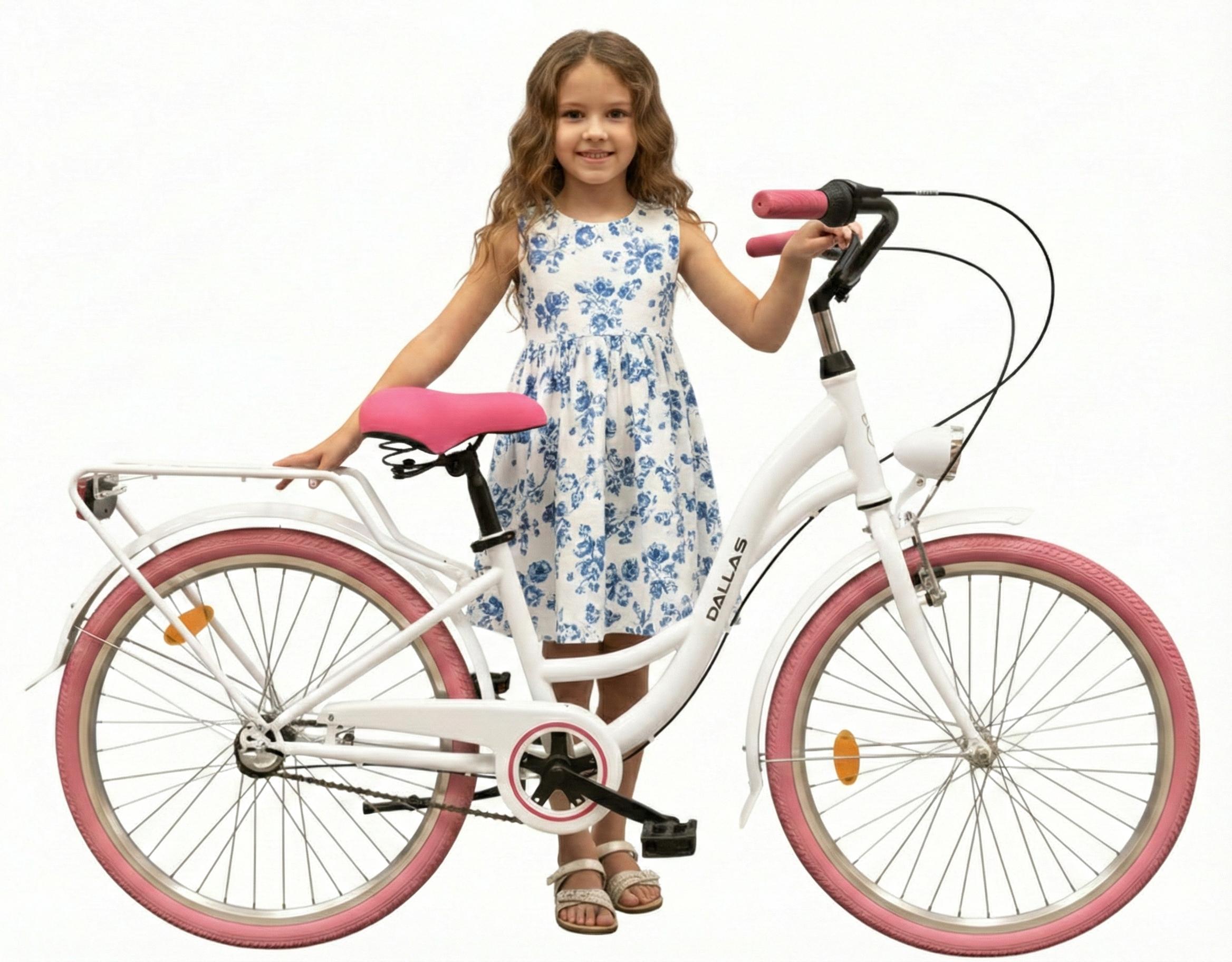 Dallas Bike Kinderfahrrad 24 Zoll - Mädchen Citybike - Shimano Nexus 3-Gang - Rahmen XS 13" - Weiß-Rosa
