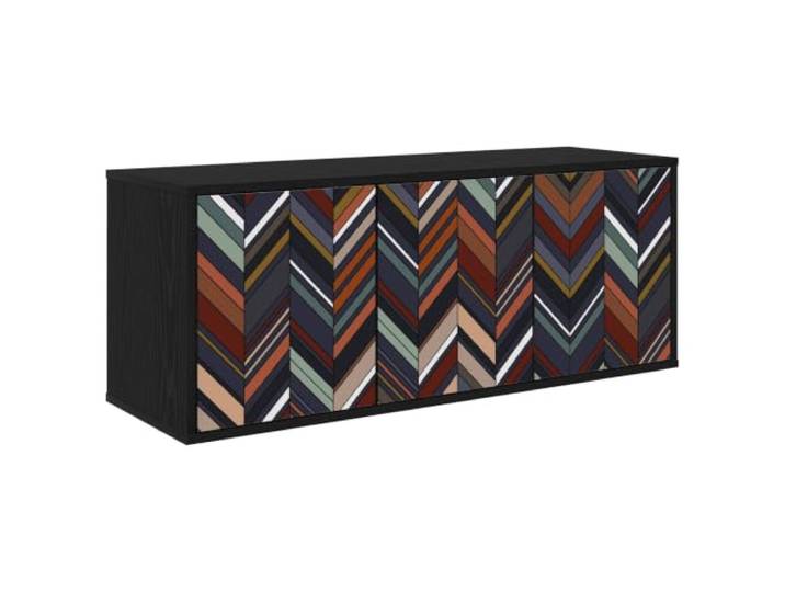 KGFHERENB Wandmontierter TV-Schrank 102x33x40 cm Schwarz Eichen-Optik Schwebendes Lowboard mit dekorativem Muster und 3 Türen für ordentliche Mediengeräte im Wohnzimmer oder Schlafzimmer.