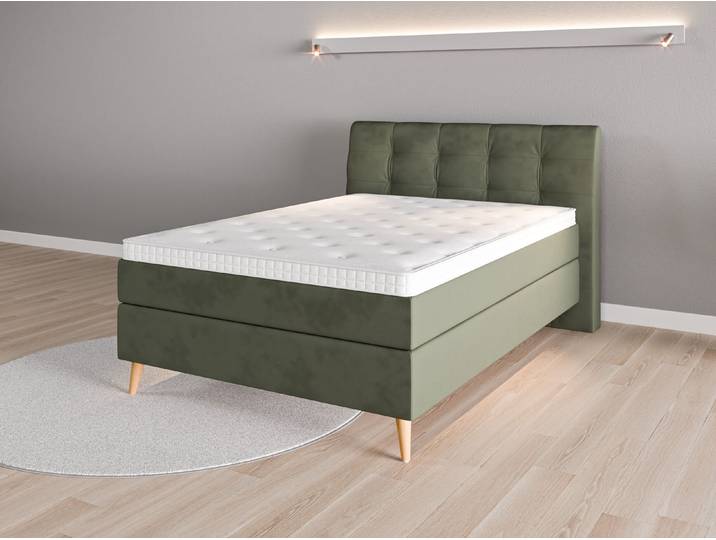 Boxspringbett 140x200 Nr. 1 - Grün (Waldgrün) - Vintage Velours