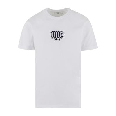 T-Shirt MISTERTEE "MisterTee NYC Old English Wording Patch Tee", Herren, Gr. S, weiß, 100% Baumwolle, bedruckt, normal, Rundhals, Shirts T-Shirt