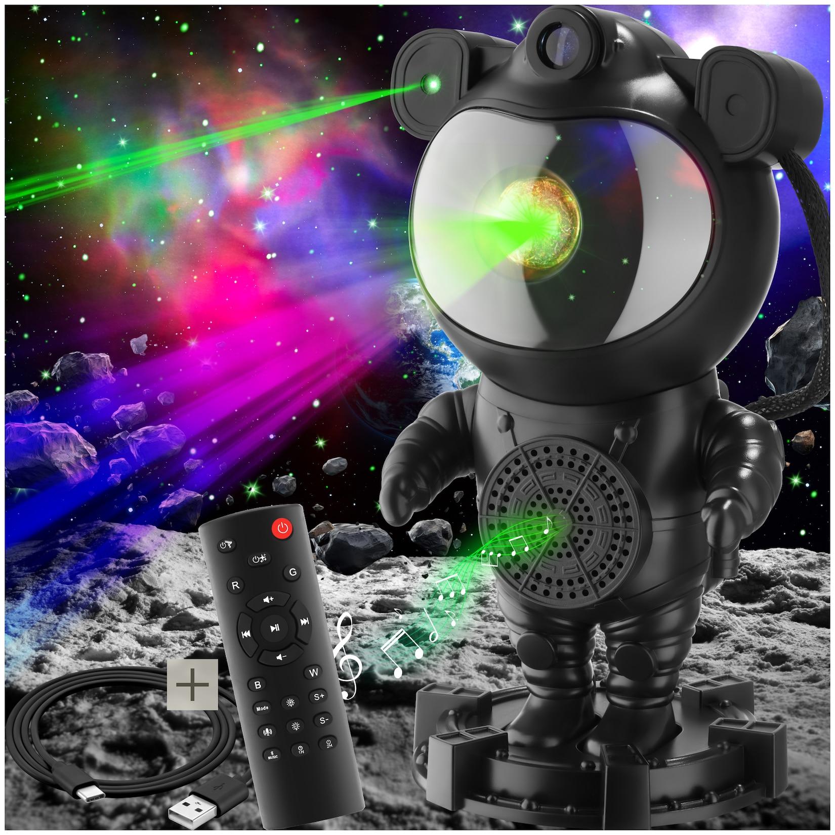 tectake® LED-Sternenhimmel-Projektor, 360° drehbarer Kopf, mit Sternen, Mond und Nebel, 4 RGB-Farben, 5 W, inkl. Stromkabel, Bluetooth- und Music-Funktion mit 8 Sounds sowie Timer