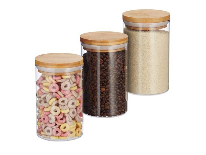 Relaxdays Set van 3 voorraadpotten van glas 800 ml