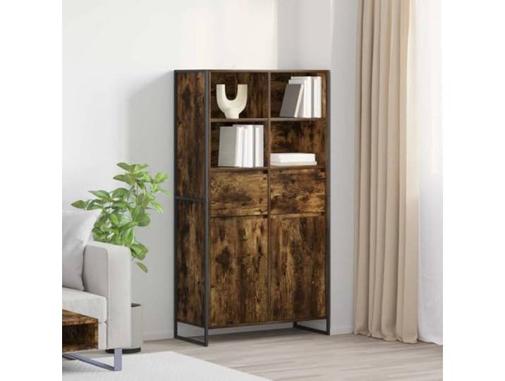 RJPLMFV Anrichte, rauchfarbene Eiche, 81 x 36 x 150,5 cm, Holz Verstellbare Regale, Stahl-Finish, Aufbewahrung im Wohnzimmer, Montage erforderlich