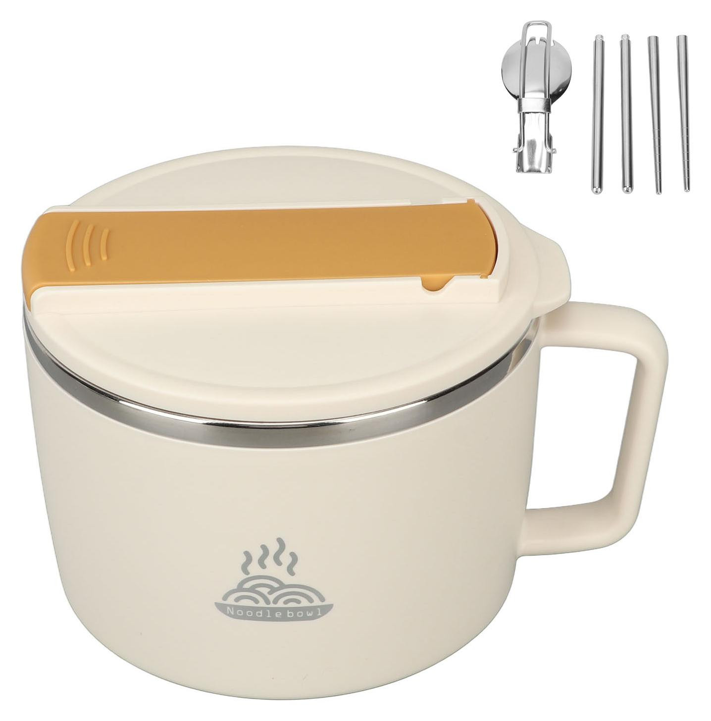 Gistuch Noedelschotel met eetstokjes en multifunctionele lepel-vork, 1200 ml, roestvrij staal 304, draagbaar met deksel
