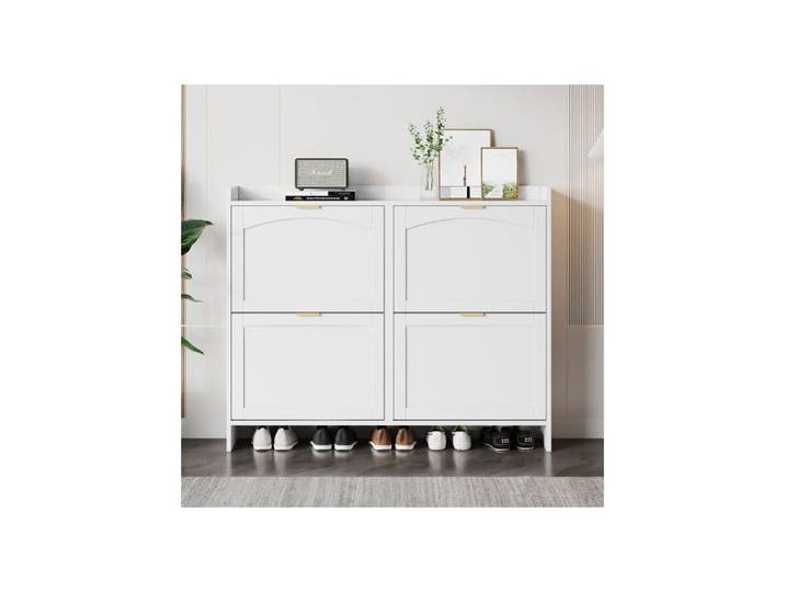 ®TONLRGY Meuble à chaussures moderne avec 4 compartiments à rabat adapté à l'entrée ou au couloir blanc L110 H90 P24 cm
