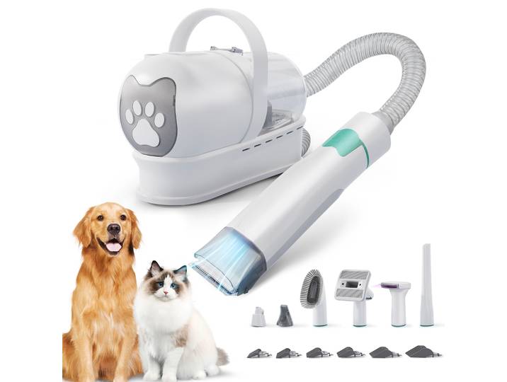 Aspirateur pour animaux de compagnie 7-en-1 avec brosse et séchoir à poils pour chiens et chats, kit de toilettage avec réservoir de poussière