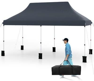 Costway 10 x 20 FT Pop up Canopy Tent Foldable Portable Outdoor Gazebo with Carry Bag-Black