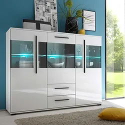Wohnzimmer Highboard in Weiß Hochglanz Glas