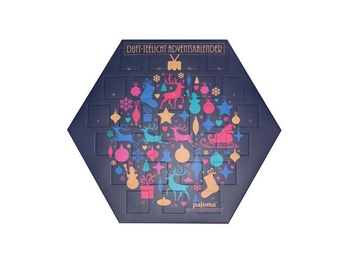 Adventskalender PAJOMA Duft-Teelicht , bunt, B:32cm H:37cm T:4cm, Adventskalender, Adventskalender