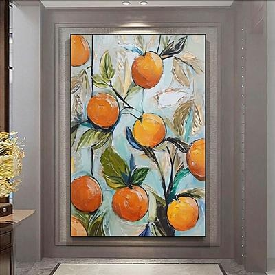 Ölgemälde, handgemalt, rustikales Küchenbild, handgemalte Küchenwandkunst im Landhausstil, Gemälde von Orangenfrüchten, Clementinen-Wandkunst, Küchenstillleben