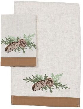 Manor Luxe "Winter Pine Cones & Branches Christmas Towels 14""x22"", Set of 2 - Natural - 14""x22"""