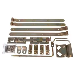 Torbeschläge Doppeltor – Komplettset aus gelb verzinktem Stahl mit 60 cm Ladenbändern, Kloben, Überwurfriegel, Torfeststeller & Montagematerial