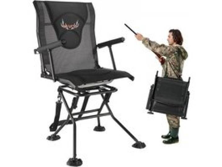 VEVOR Chaise de Chasse Silencieuse Pivotante à 360°, Siège de Chasse Pliable et Portable, Cadre en Acier Robuste avec Accoudoirs, Sangle de Transport Réglable et Pieds Anti-enfoncement, Pêche Camping