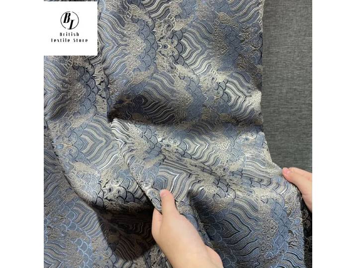 Rideaux Jacquard de style chinois moderne à motif vague marine, haute précision, pour salon, chambre, salle à manger, villa de luxe