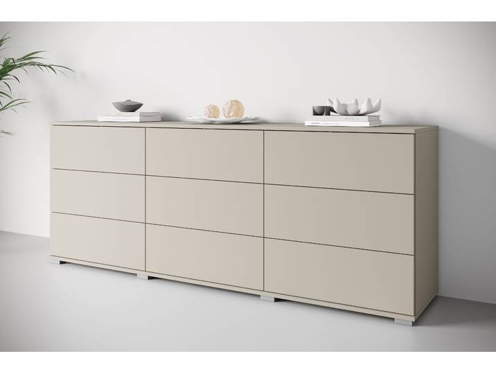 Sideboard GOODPRODUCT Kenia, Kommode, 180 cm breit, mit 9 Schubladen , beige (kaschmir), B:180cm H:69,7cm T:39,5cm, Holzwerkstoff, Sideboards, Sideboard, Push-to-Open-System und grosszügiger Stauraum