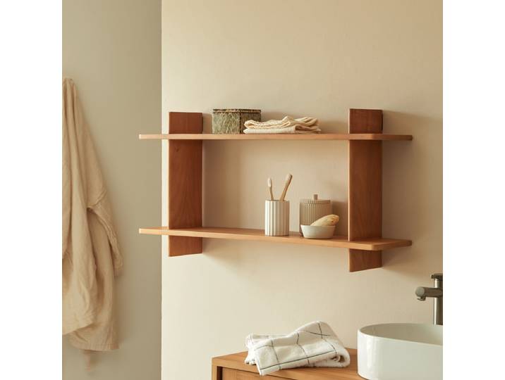 Badezimmer-Wandregal aus massivem Mangoholz - Natur - Mango