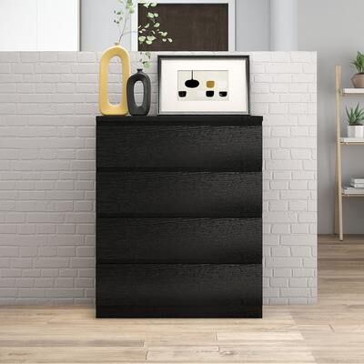 GDFStudio - Emma Sleek Modern 4-Drawer Black Dresser with Handle-Free Design for Versatile Storage