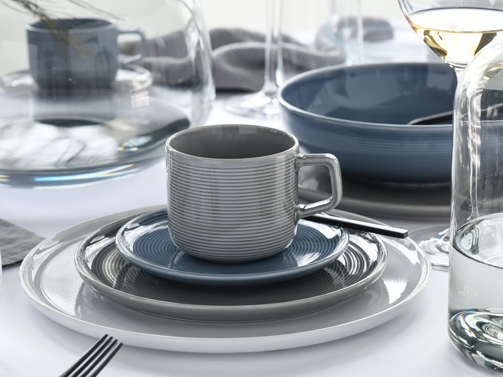 CreaTable Session Urban 30-delige porseleinen serviesset voor 6 personen in wit, blauw en grijs