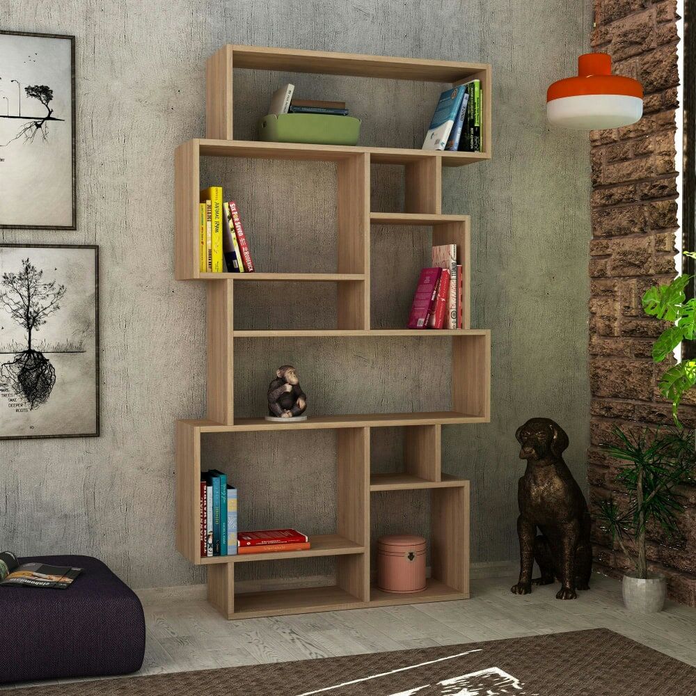 Pier import Etagère moderne déstructurée décor chêne 10 niches Marron 96x169x26cm