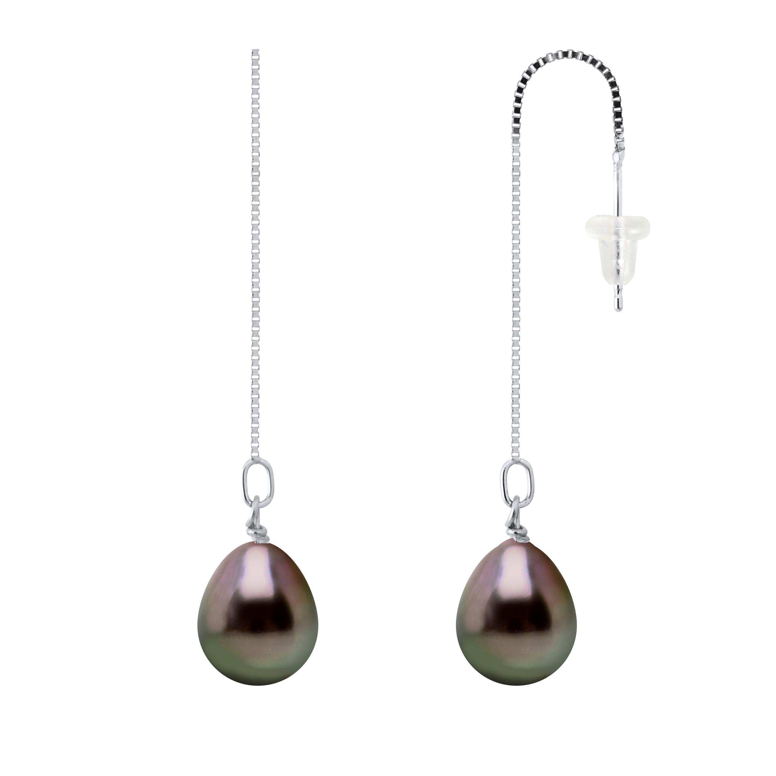 Dangle Earrings Chains Tahitian Parels 8-9mm White Gold