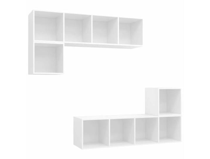 GKHPYURE TV-Möbel-Set 4-teilig weiß aus mehrschichtigem Holz 2 Möbel 37x37x37 cm, 2 Möbel 37x37x142,5 cm, Wandmontage, HiFi-Schränke, Reinigung mit feuchtem Tuch