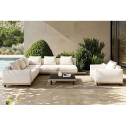 ploss Lunare L Gartenlounge, cashmere Sand/anthrazit, Alu/ESG-Sicherheitsglas, inkl. Polster, Holzdekor, Quick Dry Foam