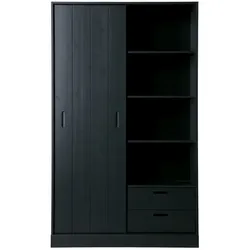 Schiebetürschrank Move aus Kiefernholz, skandinavisches Design, schwarz, FSC-zertifiziert, 120x42x200 cm