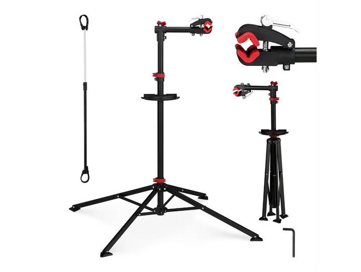 Relaxdays Fahrrad-Montageständer Schwarz Rot 30 kg, Metall, 90x190x90 cm, Freizeit & Co
