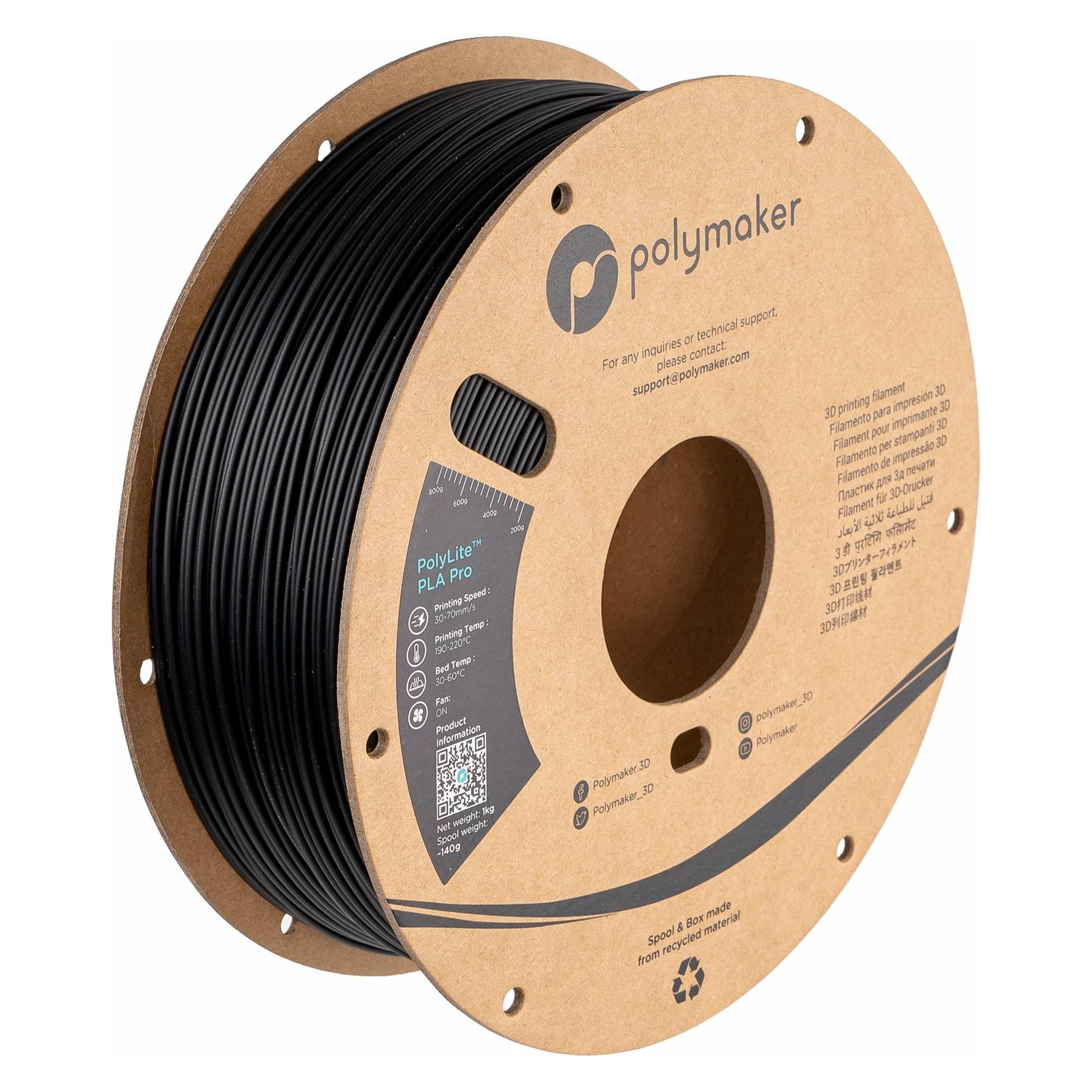 Polymaker PolyLite PLA PRO Black 1.75mm 1kg (PLA, 1000 g, 1.75 mm) (PA07001)