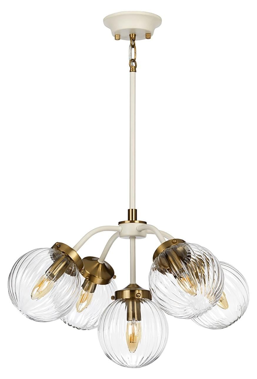 Elstead Lighting Cosmos hanglamp, 5-voudig, crèmekleurig gelakt met antiek messing coating, E14