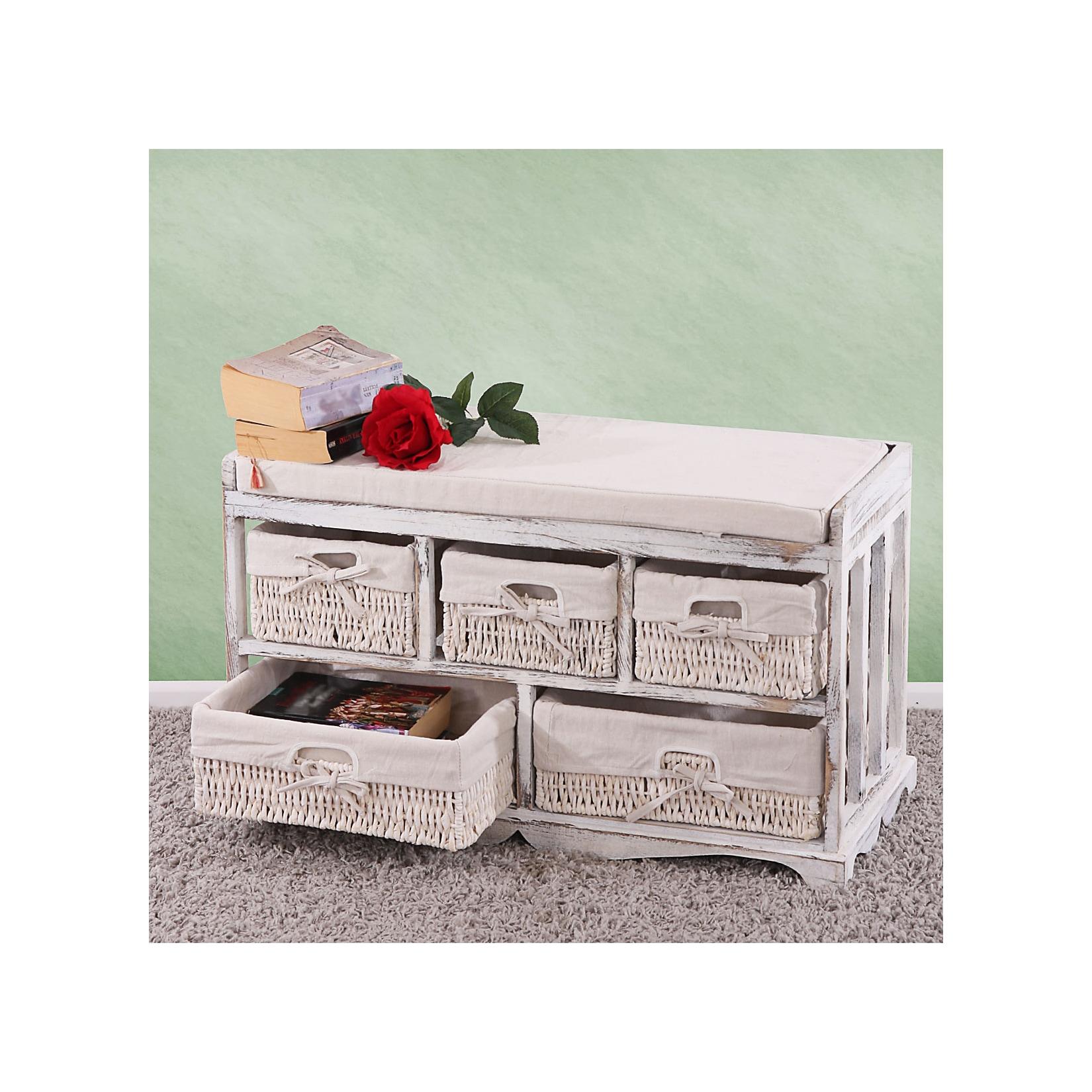 Kommode und Sitzbank mit 5 Schubladen, 45x77x36cm, Shabby-Look, Shabby Vintage ~ weiß