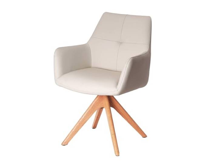 Riess Ambiente Stuhl ALMARA - beige Sand - Echtleder Eichenholz drehbar Auto-Return-Funktion, Federkern-Komfort, Ziersteppung, pflegeleicht, bequeme Polsterung, stabil, hoher Komfort