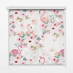 INNENROLLO - Fensterrollo - Rollo - 150x180 cm - Flamingos zwischen den Blumen