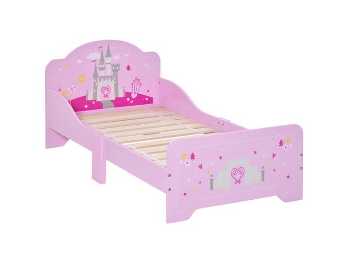 Lit enfant - HOMCOM - 140x70cm design princesse motif château sommier à lattes inclus - MDF - rose