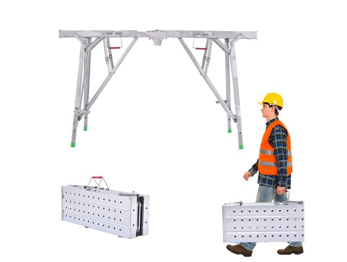 Échafaudage portable en acier, réglable en hauteur de 71 à 104 cm, échelle d'échafaudage, marchepied antidérapant, tabouret multifonctionnel pour plâtrage et peinture, pour échafaudage mural pliant
