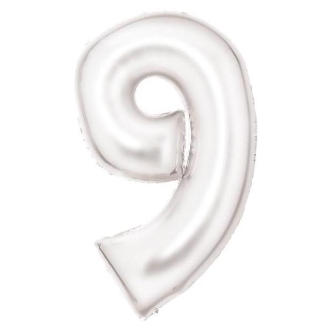 Amscan Zahlenballon Weiss Zahl 9 Seidenglanz - 86cm - leer (1x) (9917301)