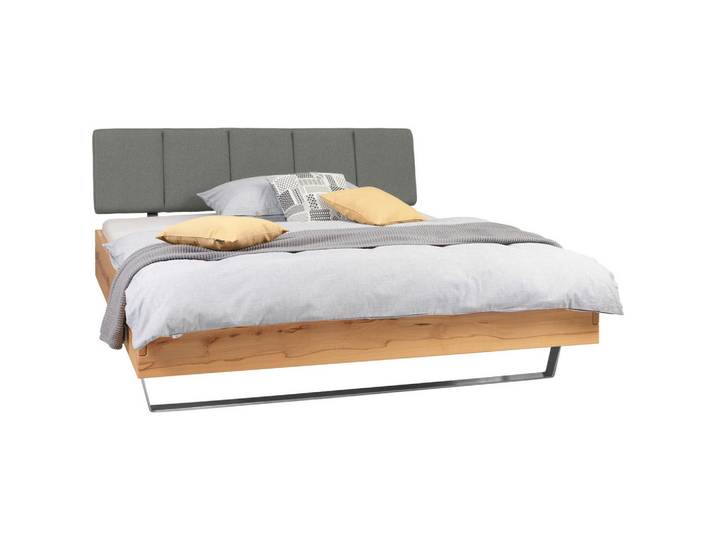 Valnatura Bett, Grau, Buche, Metall, Wildkernbuche, massiv, 120x200 cm, gepolstertes Kopfteil, in verschiedenen Holzarten erhältlich, Stoffauswahl, Größen erhältlich, Schlafzimmer, Betten, Einzelbetten