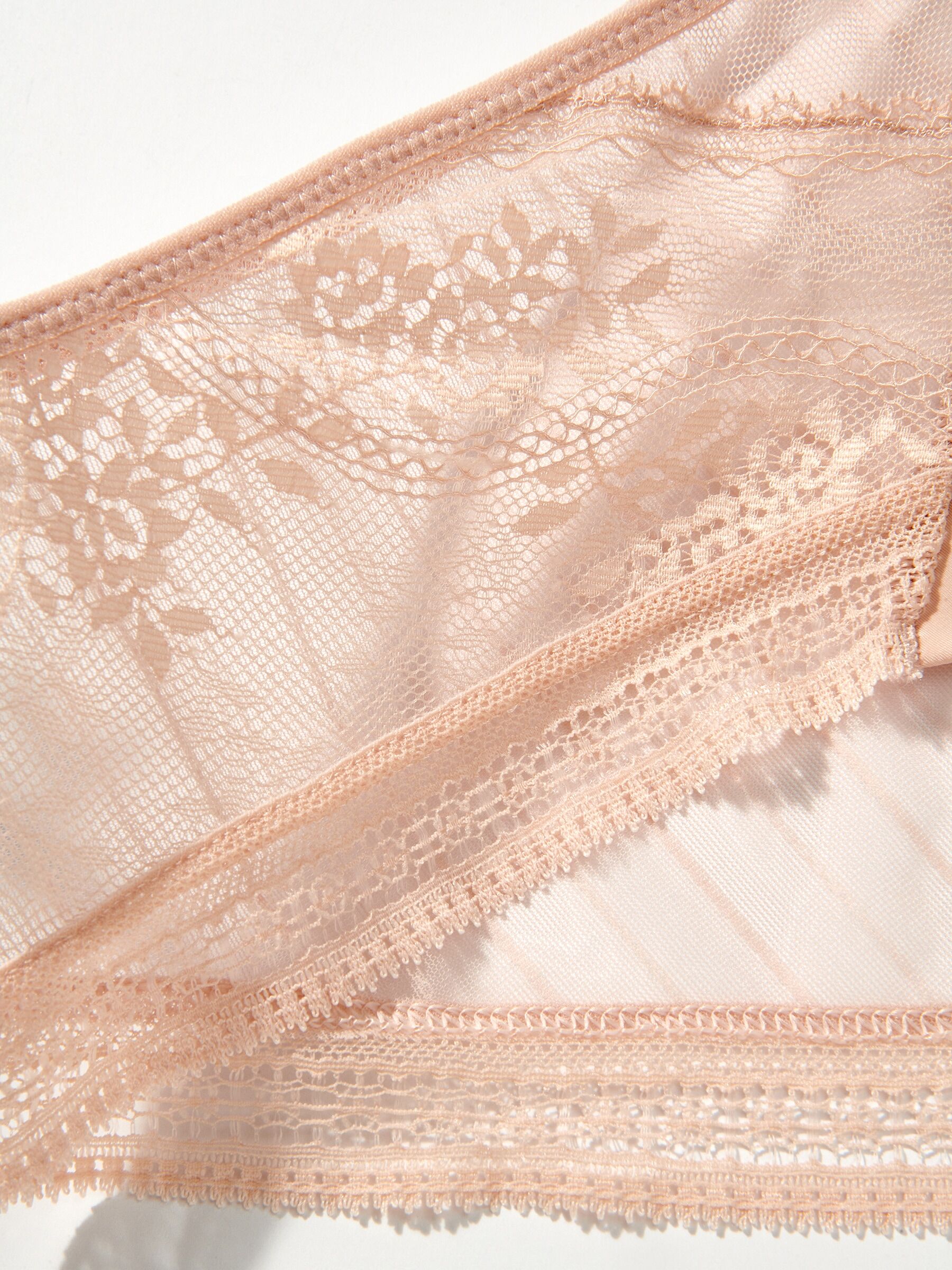 Slip PASSIONATA "MADDIE", Damen, Gr. 40, Tüll, beige (soft pink), Tüll, Obermaterial: 79% Polyamid, 21% Elasthan, körpernah, Unterhosen Slip, florale Spitze, gestreifter transparenter Tüll, leicht soft pink 40, Tüll