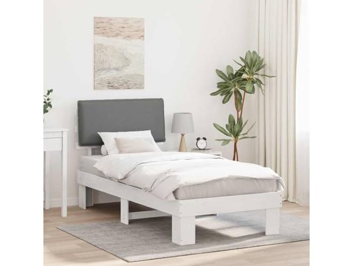 Massivkiefer Holzbettrahmen gepolstertes Kopfteil modern 75x190 cm Hellgrau Bettgestell mit gepolstertem Kopfteil Hellgrau 75x190 cm Massivholz Kiefer Lattenrost Platform Bettrahmen mit abnehmbarem