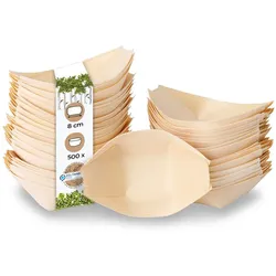 BIOZOYG 500 Stück Snackschalen Einwegschalen Holzschiffchen 80mm, biologisch abbaubar, für Fingerfood, Schalen aus nachhaltiger Forstwirtschaft