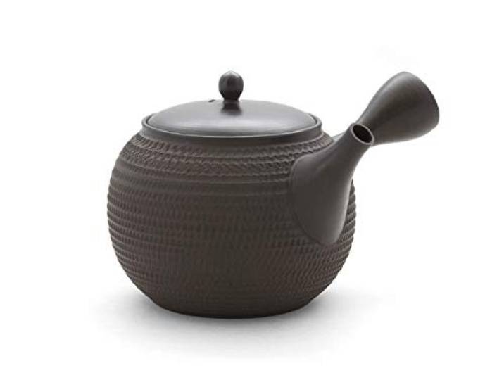 Gyokko Japanische Teekanne Grüner Tee, Keramik Kyusu Tokoname Japan. Schwarz. Integriertes Tee-Sieb, nicht glasiert