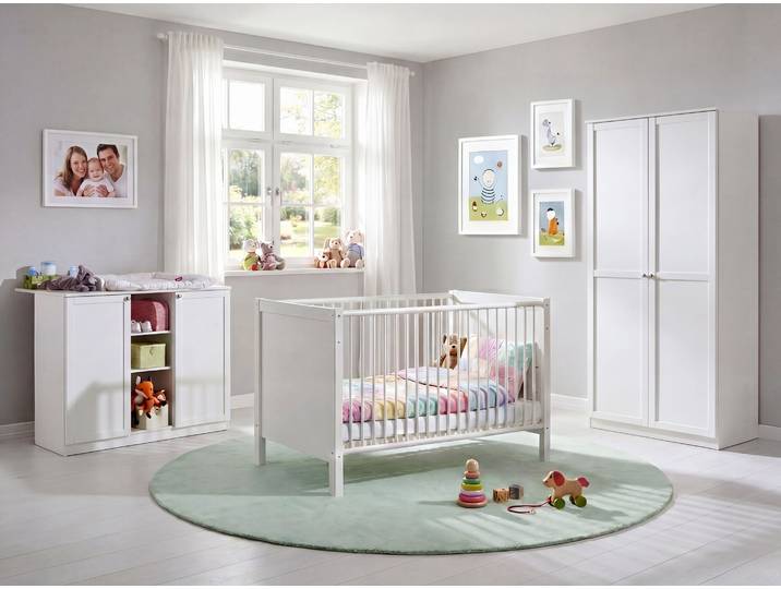 Babyzimmer-Set Kinderzimmer Babybett Wickelkommode Kleiderschrank 90 cm in Weiß / 22801