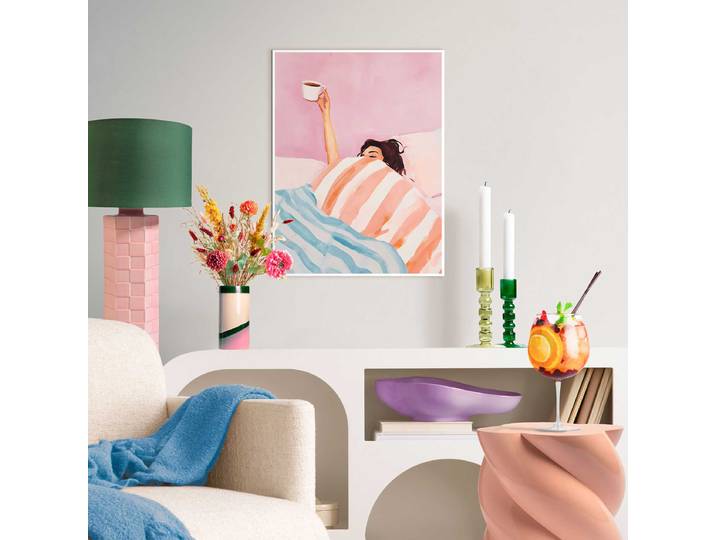 Gerahmtes Bild Coffee Please MDF Mitteldichte Holfaserplatte Multicolor 30 x 40 x 1cm