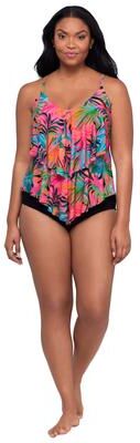 Plus Size Women's Ronnie Two Tier Ruffle Tankini Swimsuit Top by Trimshaper in Amazonian Palms (Size 18)