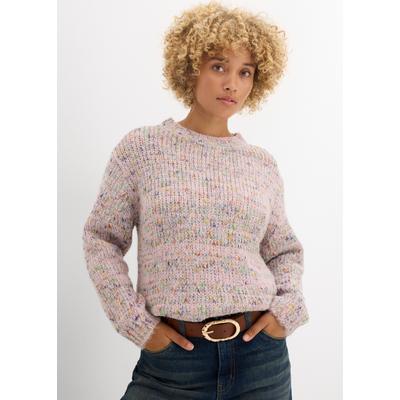 Strickpullover BONPRIX, Damen, Gr. 44/46 (L), bunt (teerose meliert), Obermaterial: 39% Polyester, 33% Polyacryl, 26% Polyamid, 2% Wolle, oversize, Pullover Strickpullover, mit Rundhalsausschnitt, in Oversize-Passform, im Casual-Stil