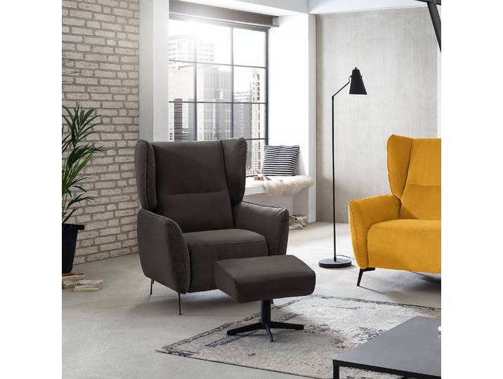 Fauteuil Lehi Gris/Gris Velours Sans fonction Avec repose-pieds 93 x 109 x 92cm